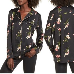 Black Floral Long Sleeve Button Up Dressy Top